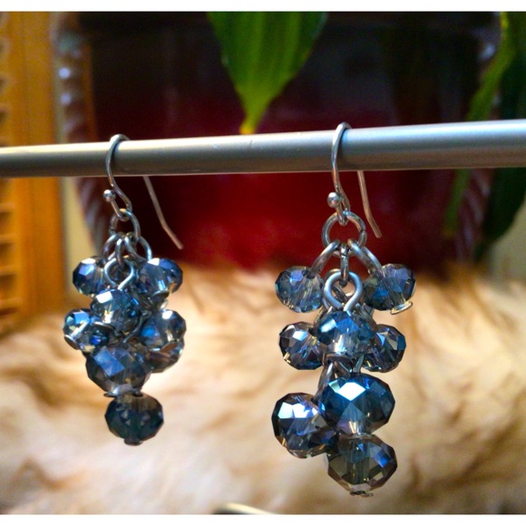 Iridescent blue chandelier earrings. EUC. - Picture 1 of 2